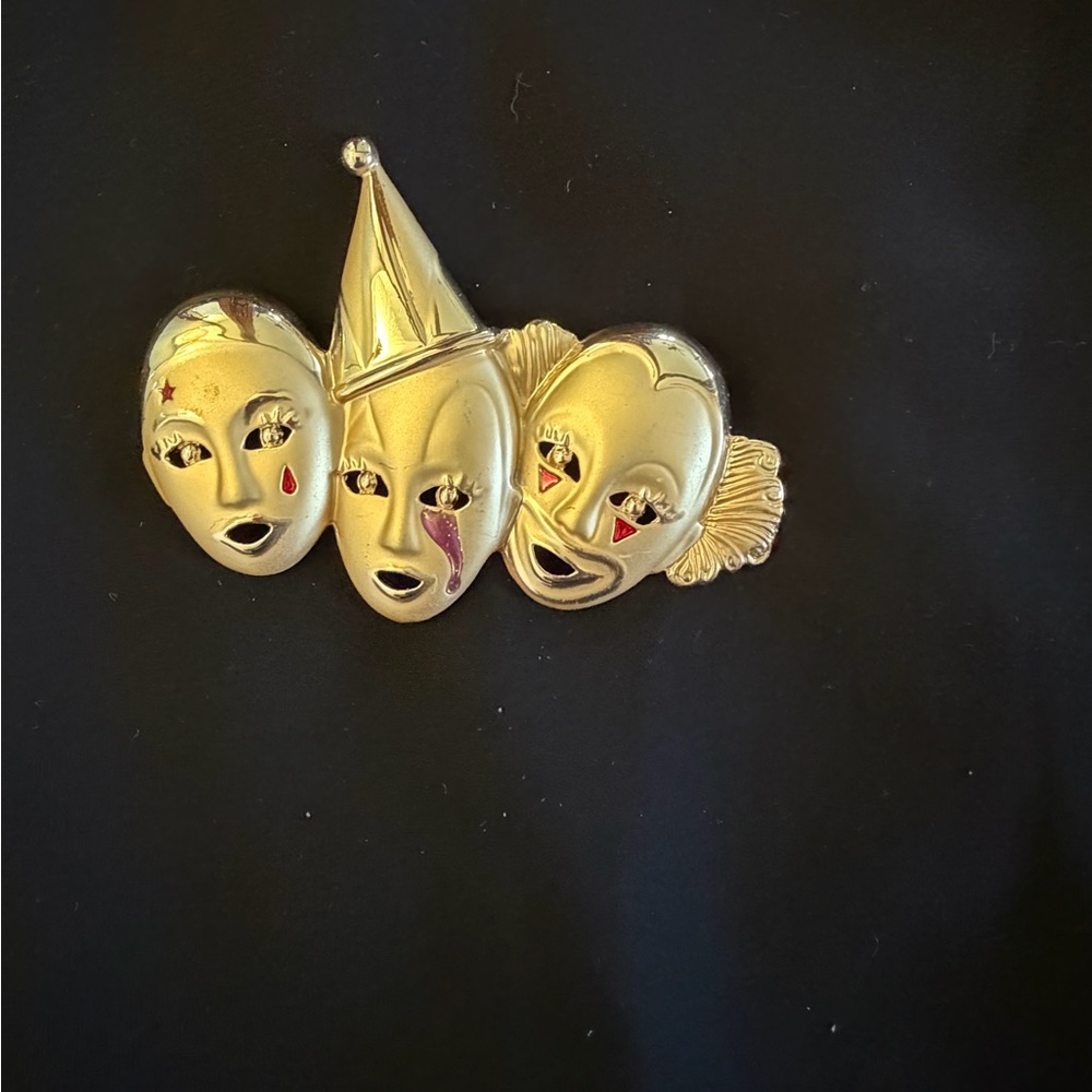 Gold and Red Drama Mask Brooch